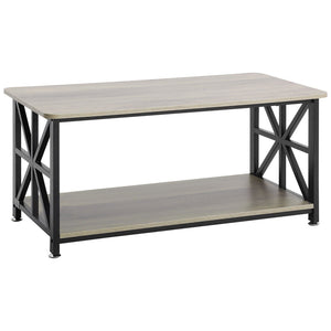 40\" Farmhouse Rectangular Coffee Table Open Storage Compartment Wooden Rustic Style Brown Black for Living Room Bedroom