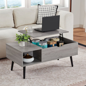 39\" Grey Lift Top Wood Coffee Table with Hidden Compartment and Storage Shelf for Living or Reception Room