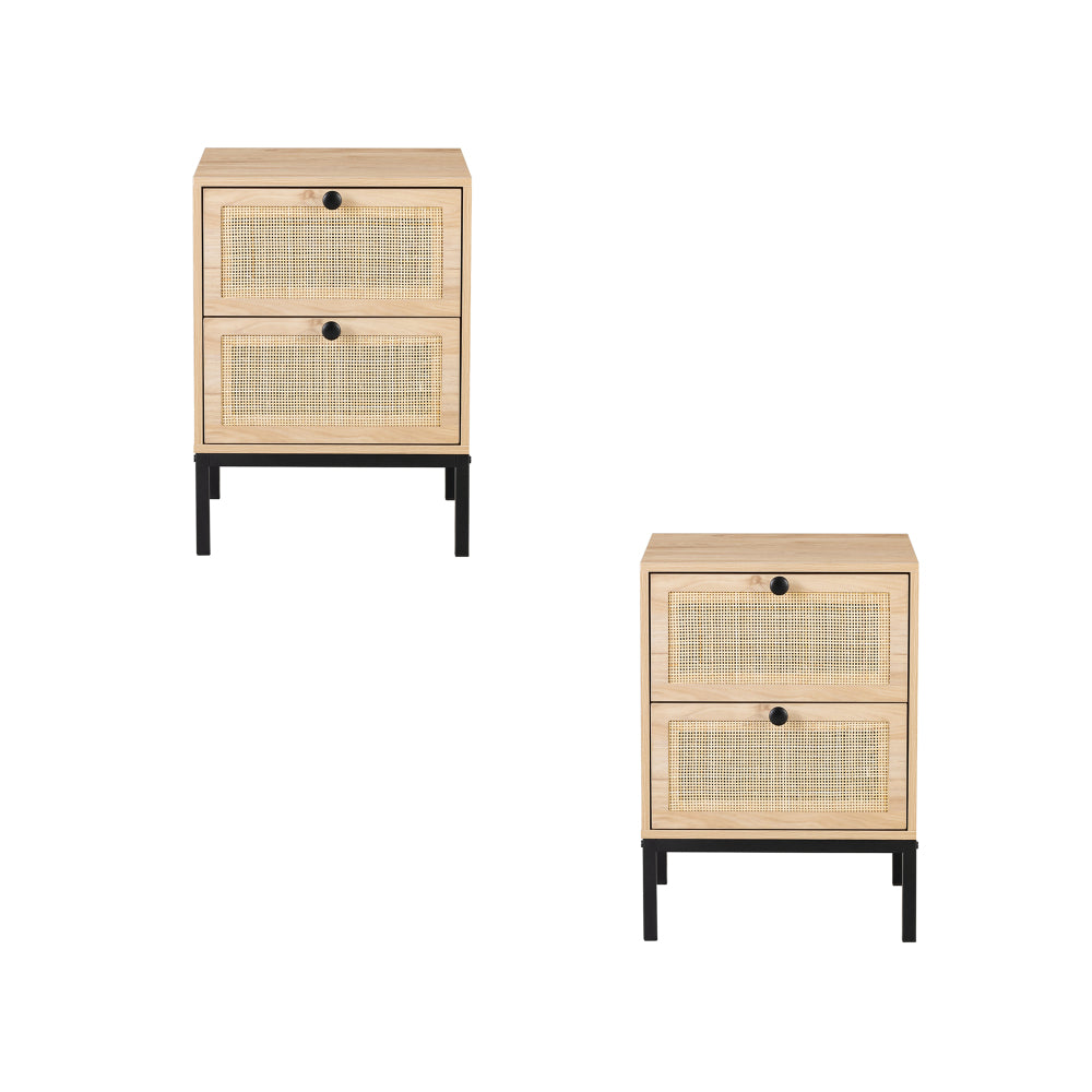 Set of 2 Rectangle Rattan Bedside Table Nightstand  with Drawer 2