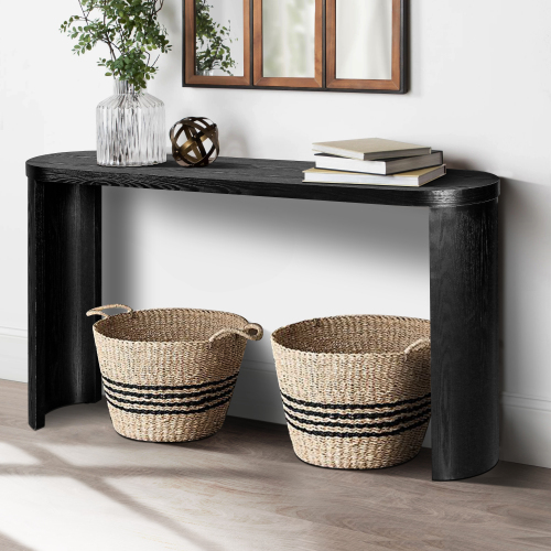 60 Thick Top FCJ Console Table with Curved Legs Supports Inward & Outward-Facing Sofa Installation for Entryway