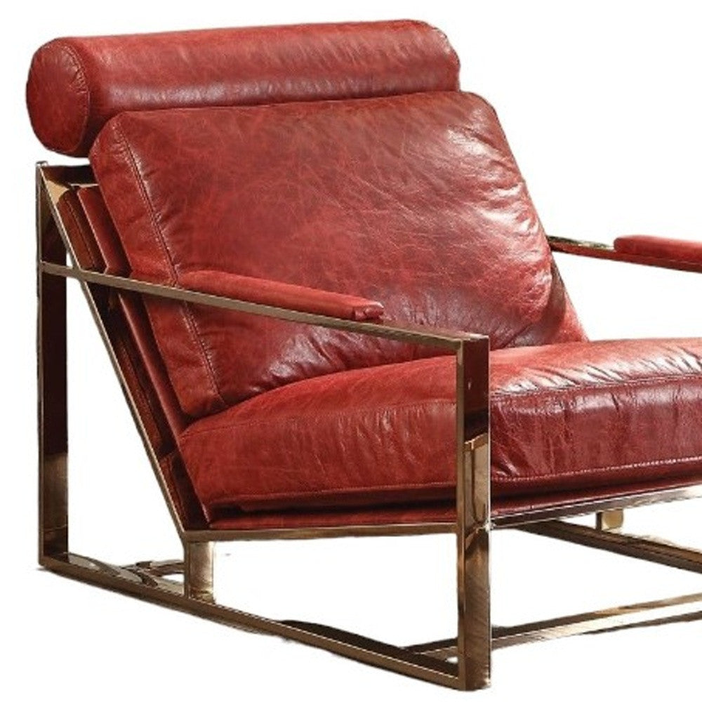 HMS 29 Red and Gold Top Grain Leather Arm Chair for Living Room