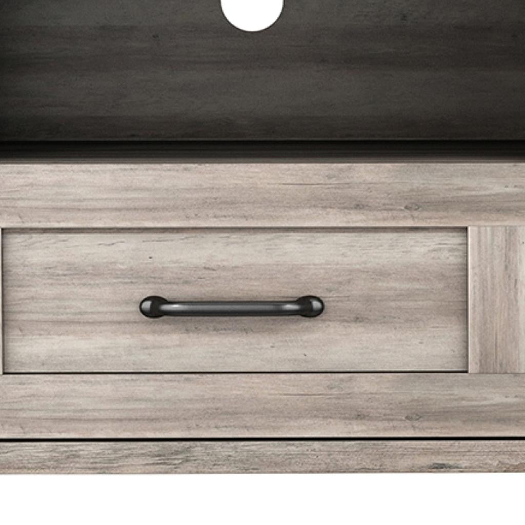 HMS 70 Modern Minimalist Gray Wood Enclosed and Open Storage LED TV Stand for Farmhouse Living Room Cabinet