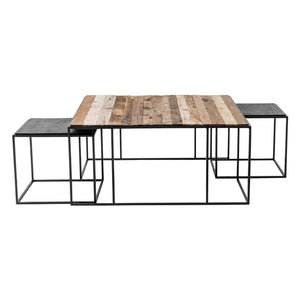 Set of Three 39\" Brown and Black Solid Wood and Iron Square Nested Coffee Tables HMS Product