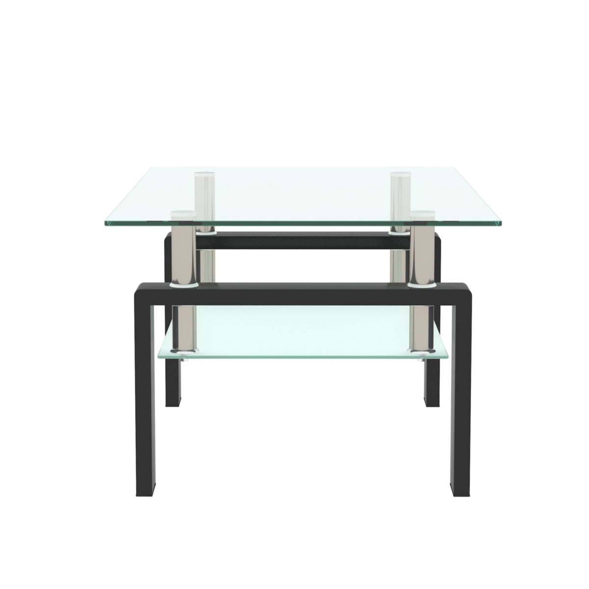 39.3 Inch Modern Glass Top Selling Tea Table with Drawer , 2 Tier Coffee Table Stainless Steel Frame