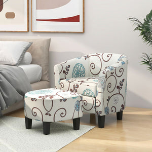 Modern 2-Piece Accent Tub Chair and Ottoman Set Fabric Upholstered for Living Room