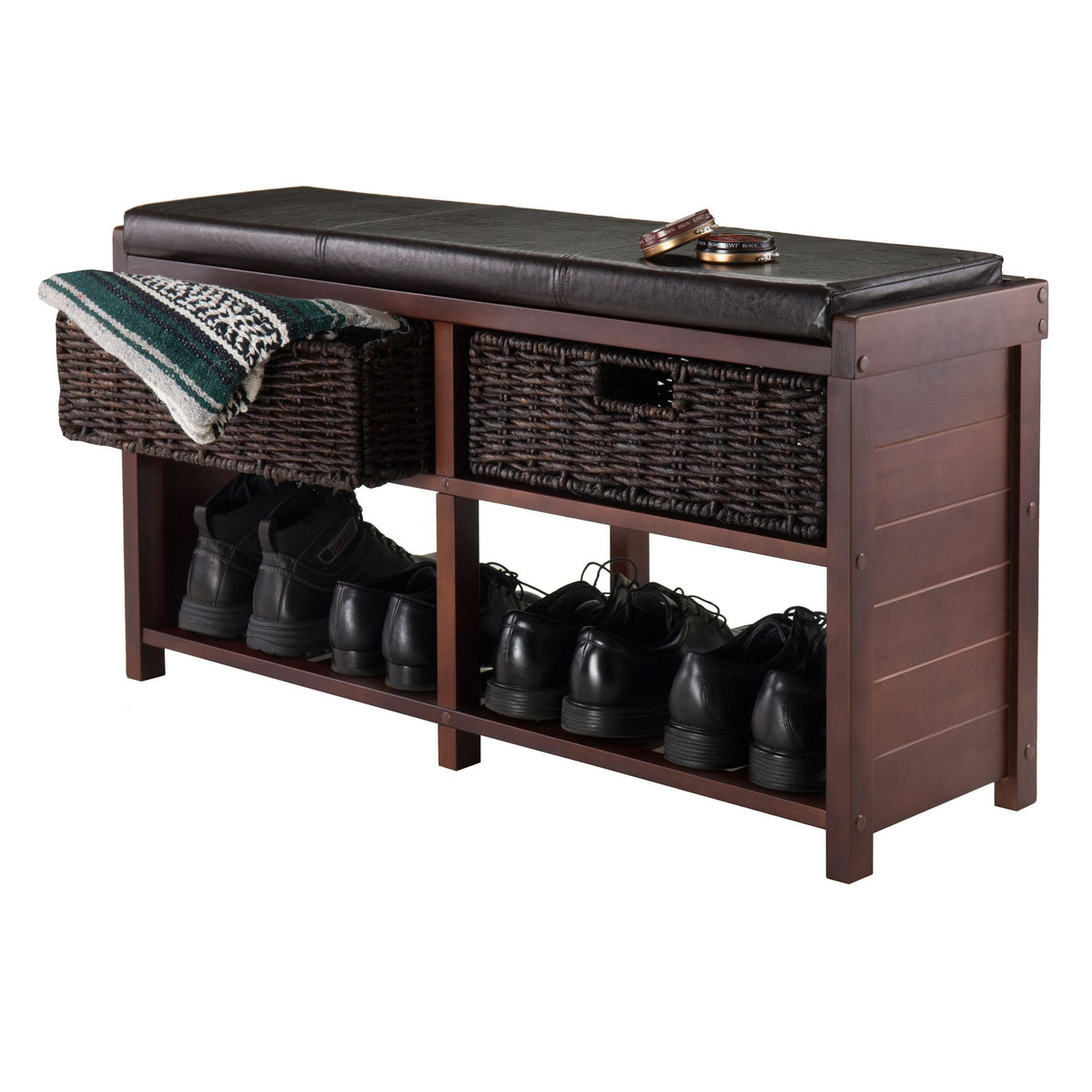 Colin Cushion Bench with Baskets for Entryway Shoe Racks