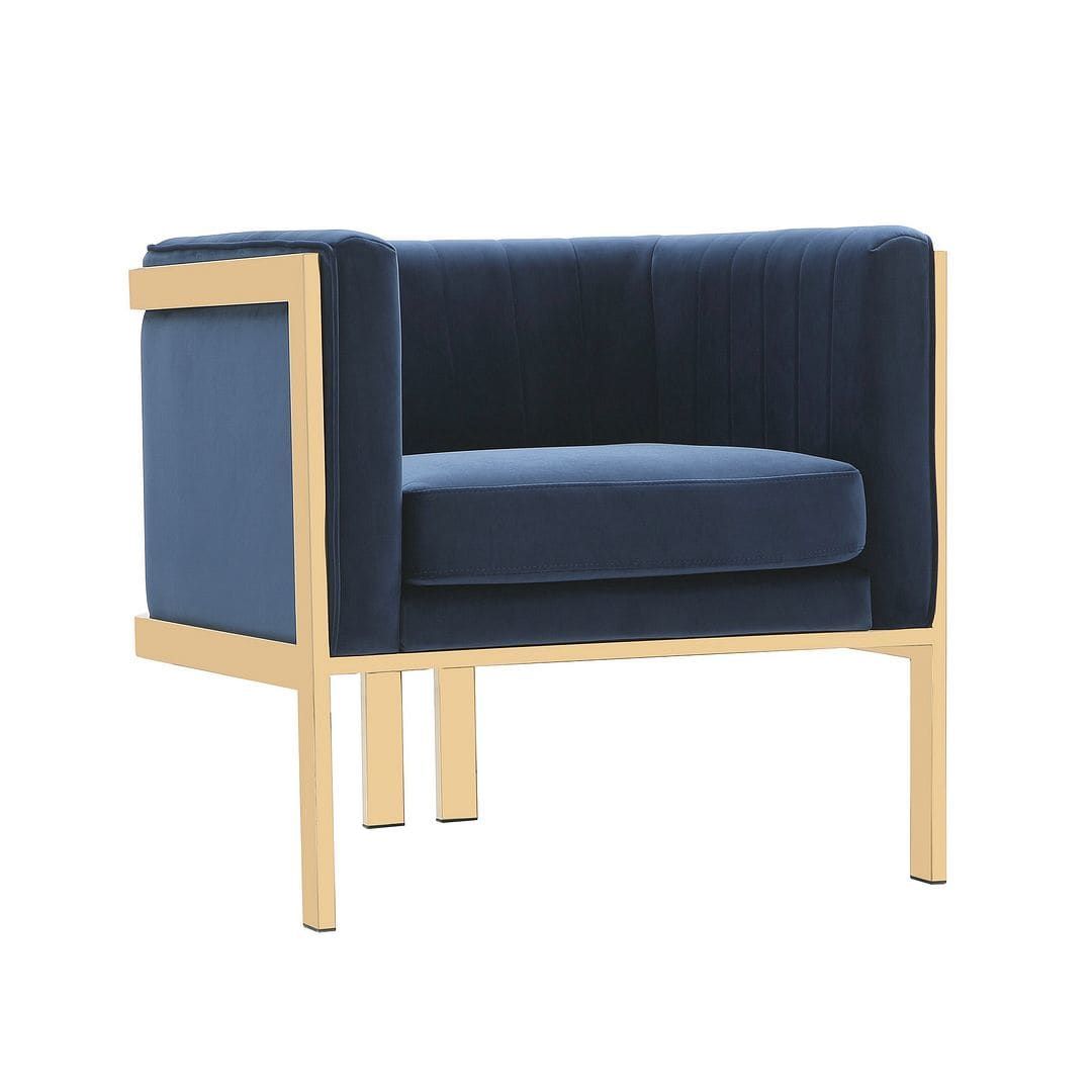 Manhattan Comfort Paramount Royal Blue Velvet Accent Armchair with Polished Brass for Living Room
