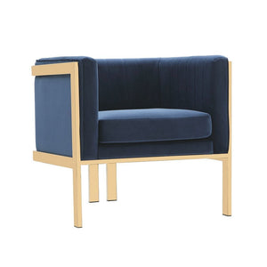 Manhattan Comfort Paramount Royal Blue Velvet Accent Armchair with Polished Brass for Living Room