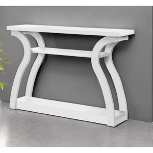 HMS 47\" Luxury White Floor Console Table Mirrored Shelves Entry Living Room Hotel Bedroom School Luxury Rustic Panel Storage