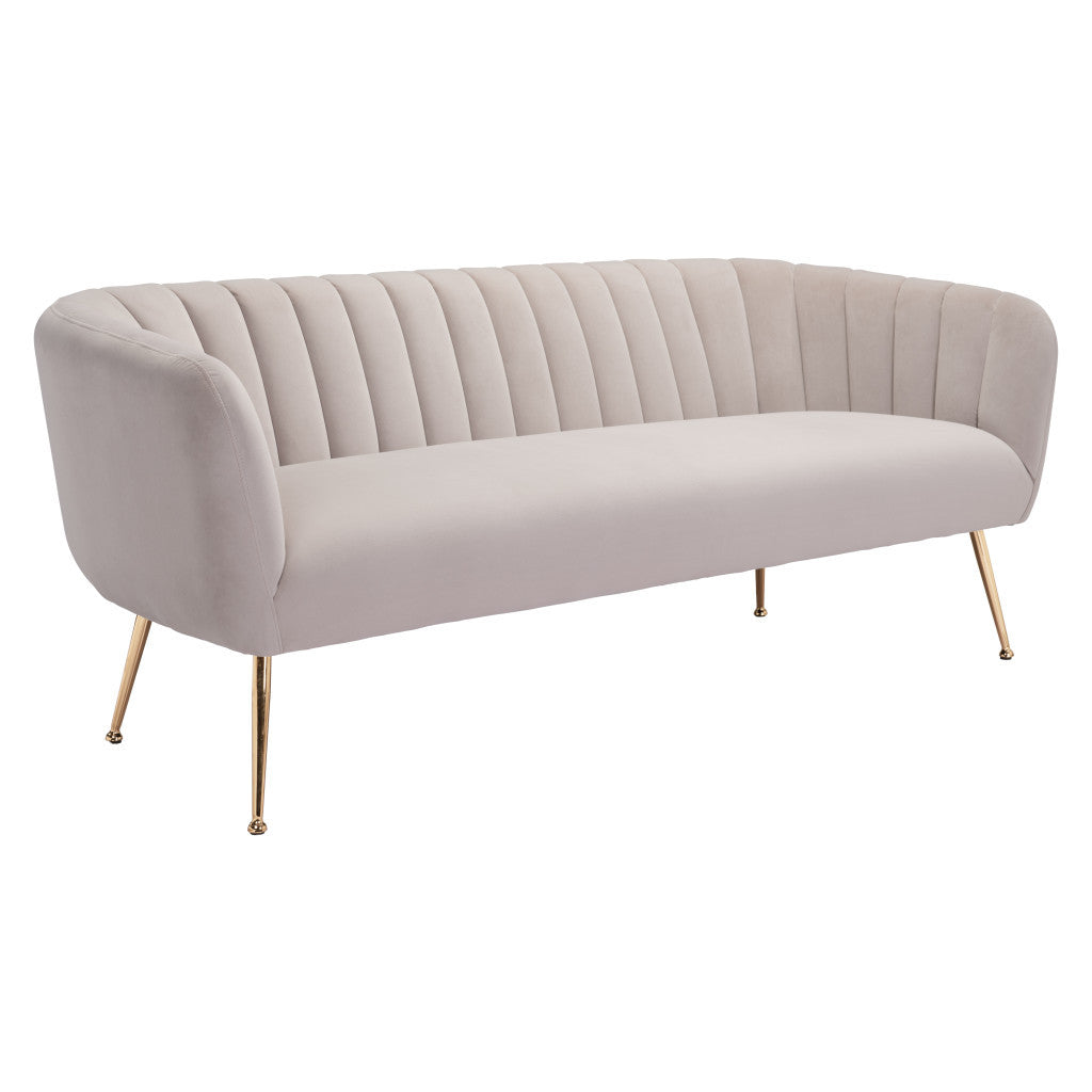 HMS 70 Beige Velvet Chesterfield Sofa Gold Legs Contemporary L-Shape Design Convertible Home Furniture Use Genuine Leather