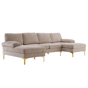 U-Shaped 4-Seat Camel Indoor Modular Sofa Elegant Living Room Furniture