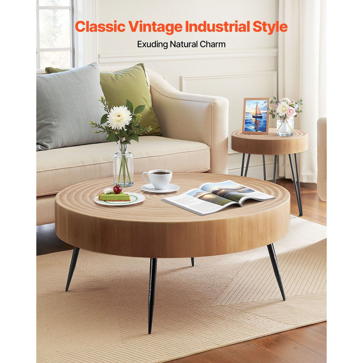 2-Piece Round Coffee Table and End Table Set 31.3 in for Living Room
