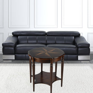 HMS 28\" Convertible Brown Wood Round Coffee Table Side Table for Living Room Home Furniture with Metal Shelf