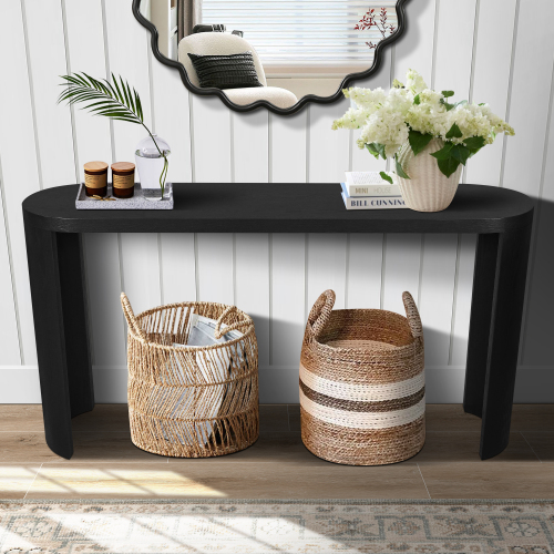 60 Thick Top FCJ Console Table with Curved Legs Supports Inward & Outward-Facing Sofa Installation for Entryway