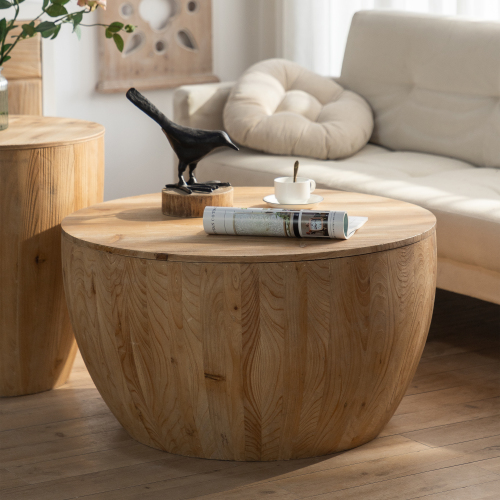 Vintage Style Bucket Shaped FCJ Coffee Table Set Sintered Stone Material Glass Top for Office Dining Living Room Home Tea Usage