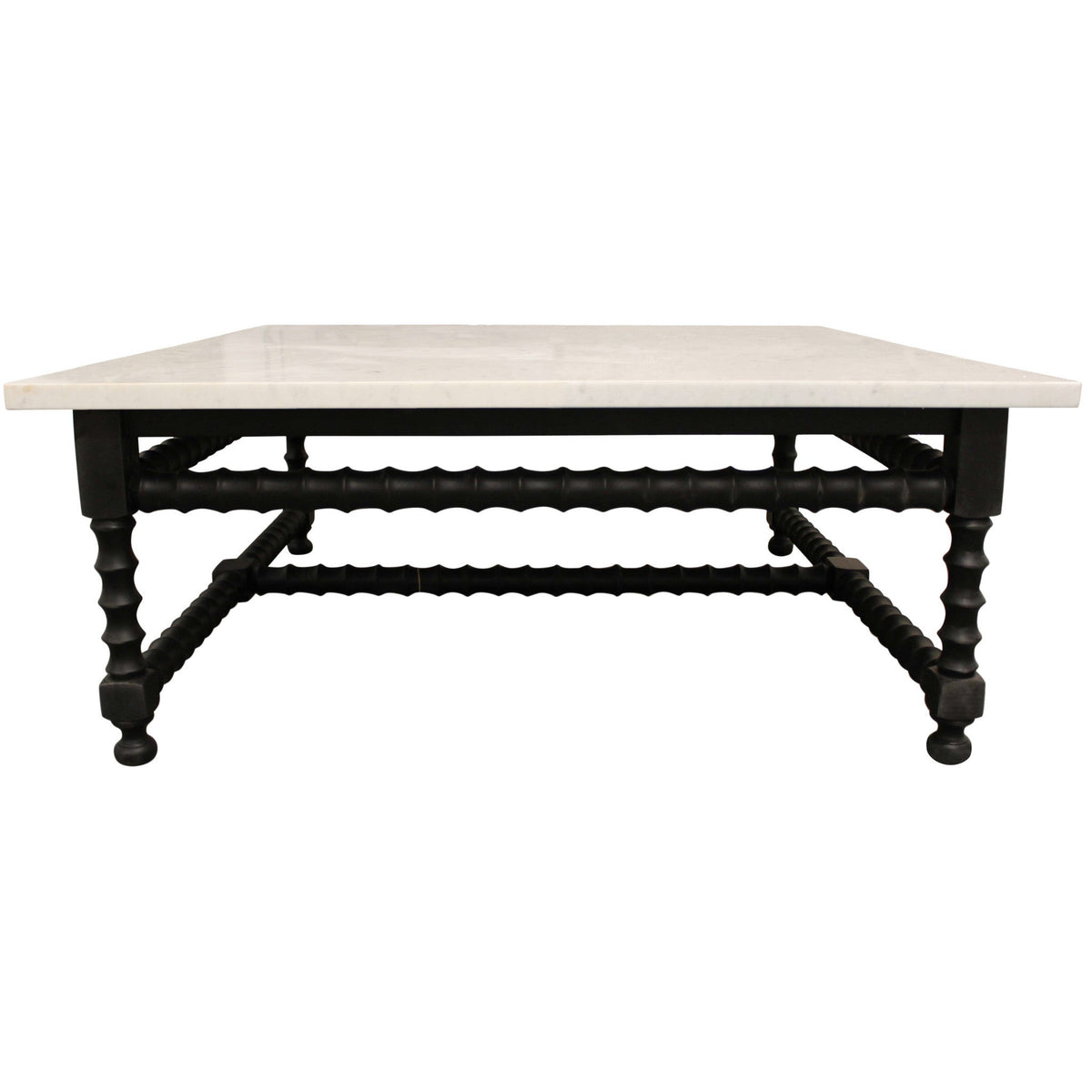 HMS 48\" White and Black Genuine Marble and Solid Wood Square Coffee Table