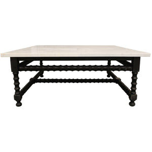 HMS 48\" White and Black Genuine Marble and Solid Wood Square Coffee Table