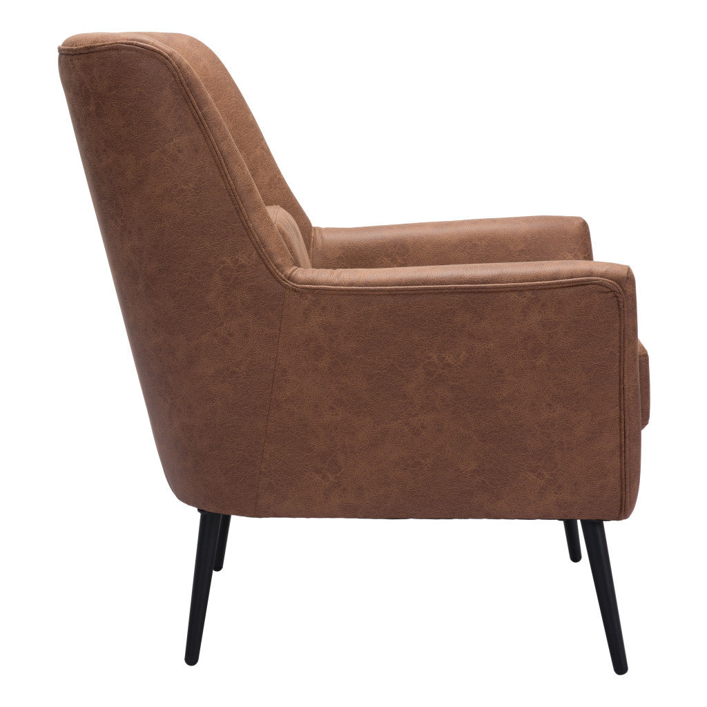 HMS 29 Brown and Black Faux Leather Arm Chair with Upholstered Toss Pillow Stylish Living Room Furniture