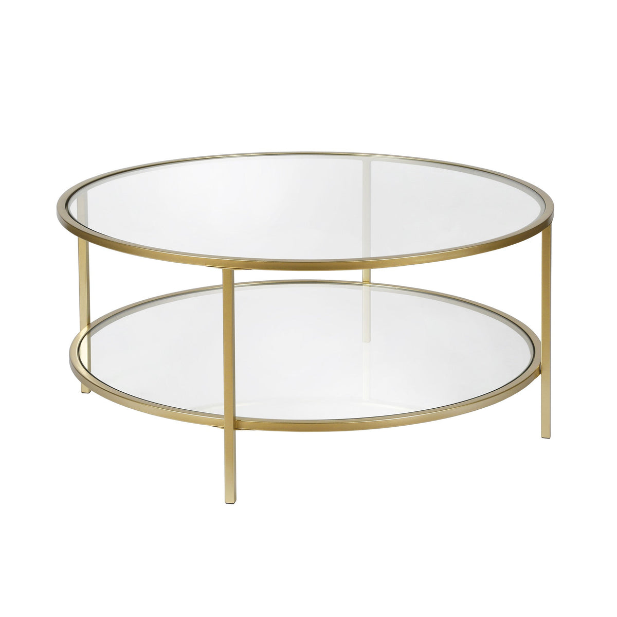 HMS 36\" Round Coffee Table with Gold Glass Top Steel Frame Tempered Sintered Stone Shelf for Living Room Entry Luxury Furniture