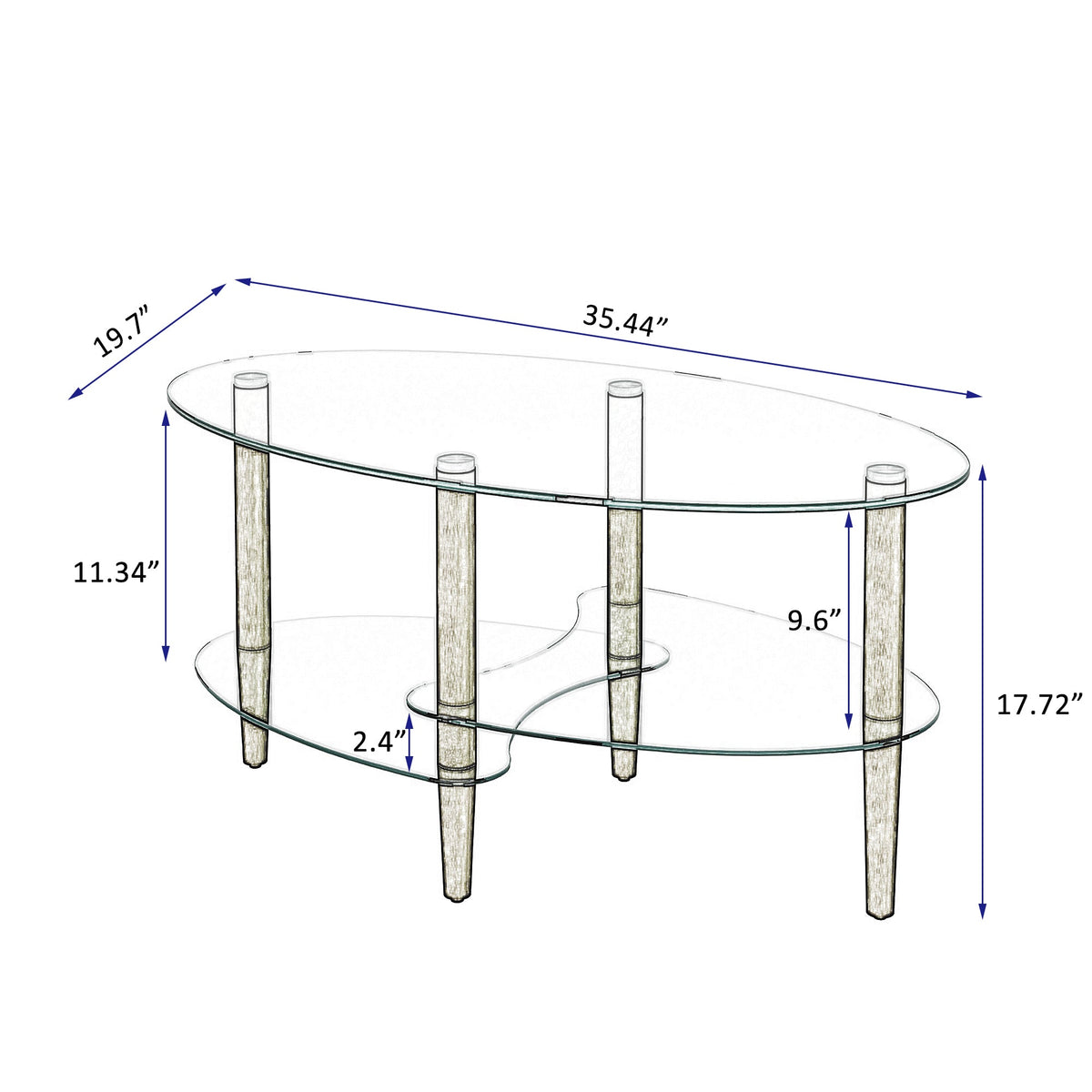 Transparent Oval Brown Tempered Glass Console Tables Three Layer Tea Table for Living Room Furniture