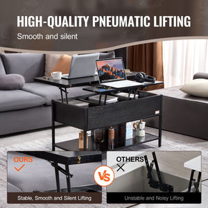 39.4\" Rectangle Lift Top Coffee Table with Light & USB Black Color