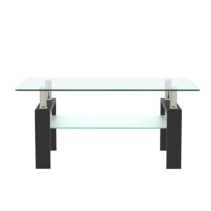 39.3 Inch Modern Glass Top Selling Tea Table with Drawer , 2 Tier Coffee Table Stainless Steel Frame