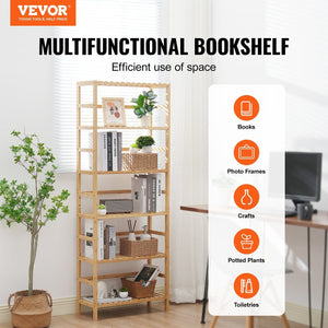 6-Tier Bamboo Ladder Bookcase Rectangle Storage Rack Bookshelf Eco-Friendly and Stylish Bookcase