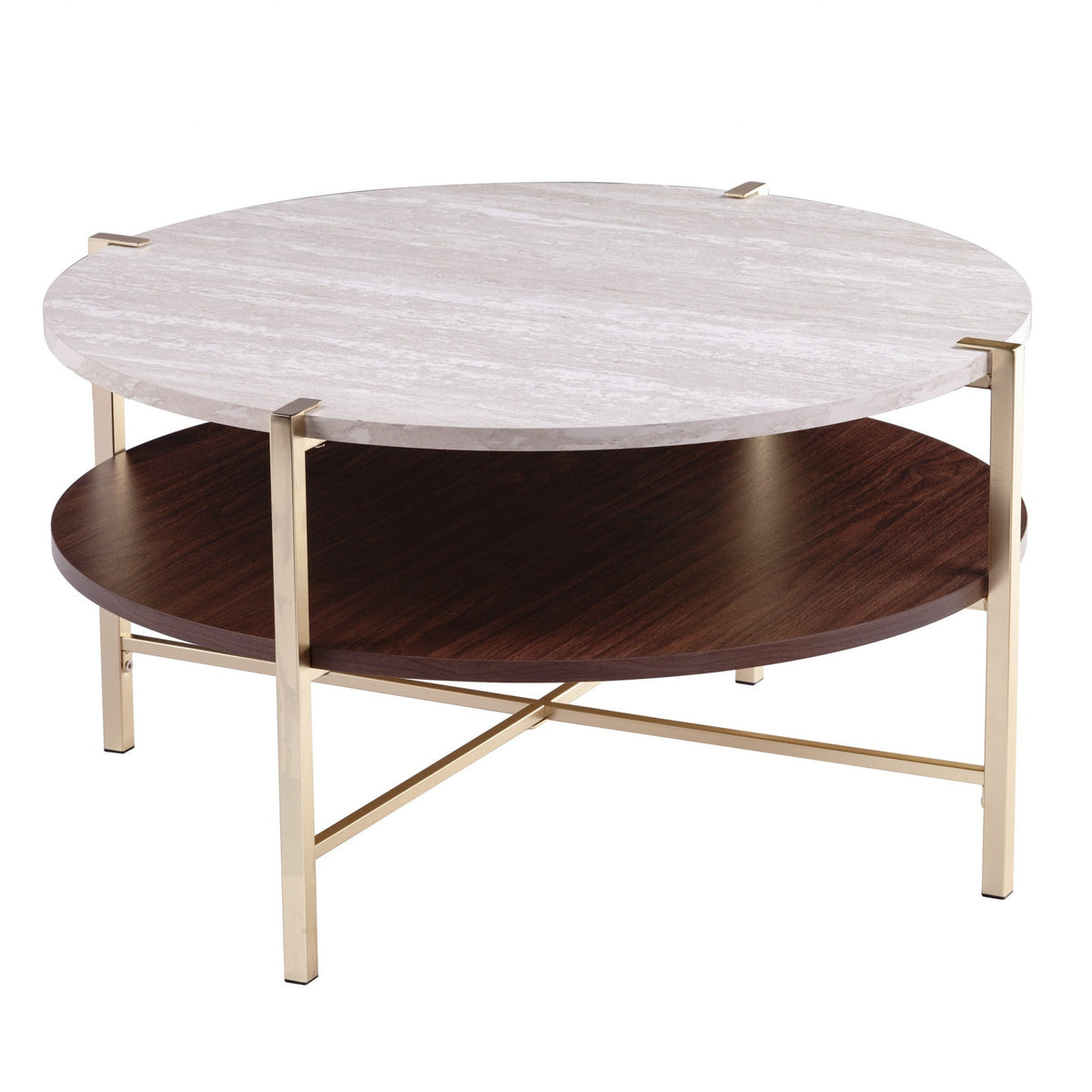 HMS 33 Solid Brass Coffee Table Handmade Wood and Metal Round Design