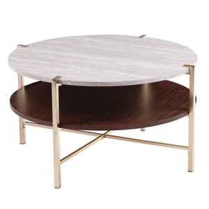 HMS 33 Solid Brass Coffee Table Handmade Wood and Metal Round Design