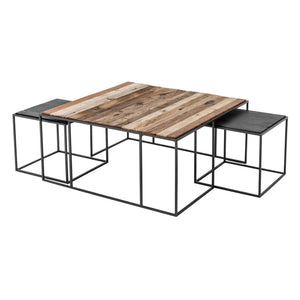Set of Three 39\" Brown and Black Solid Wood and Iron Square Nested Coffee Tables HMS Product