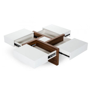 HMS 39\" Brown and White Wood Square Solid Coffee Table with Four Drawers
