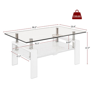 Two Layer Rectangular Modern Coffee Table with Storage Coffee Table for Living Room