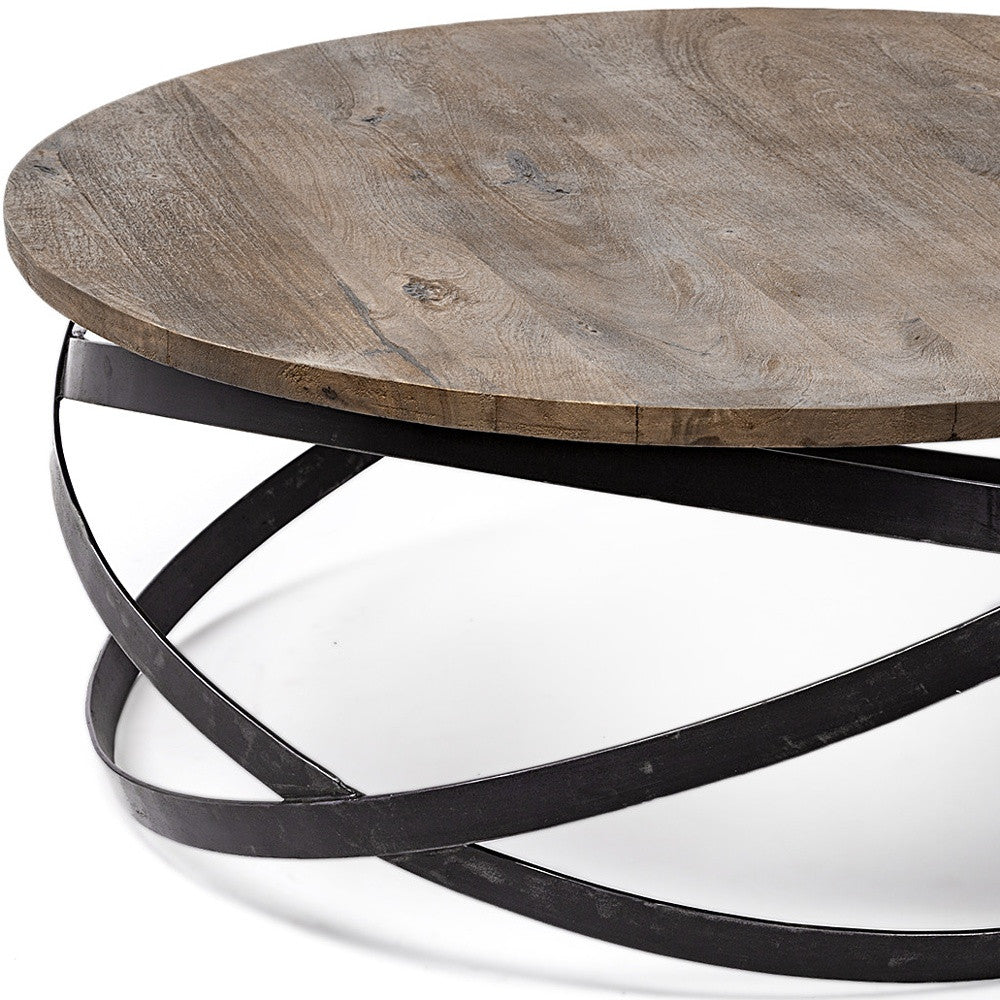 Solid Wood and Metal Round Coffee Table HMS 41 in Brown and Black-Durable and Stylish