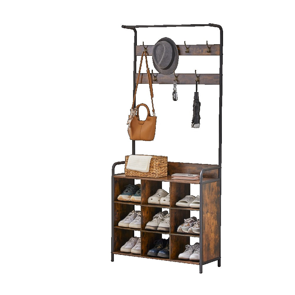3 in 1 Entryway Coat Rack and Storage Organizer with Shoe Rack 7 Hooks and Hanging Rod Perfect for Hallway or Entryway