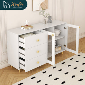 Frees Shipping Modern Minimalist Solid MDF Wood Side Cabinets Stylish Storage Lockers for Kitchen Dining Living Room Spaces