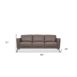 HMS 83 Taupe Genuine Leather 2-3 Seater Sofa Set Black Legs for Home Living Room Furniture Featuring Sponge Filling Material