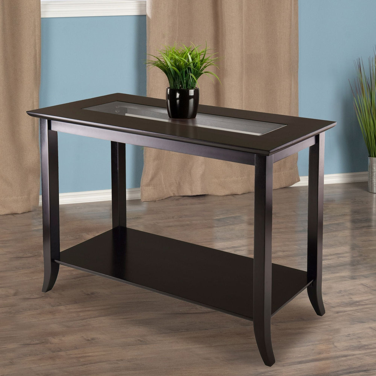 Genoa Rectangular Console Table with Glass Top and Shelf Elegant Home Furniture