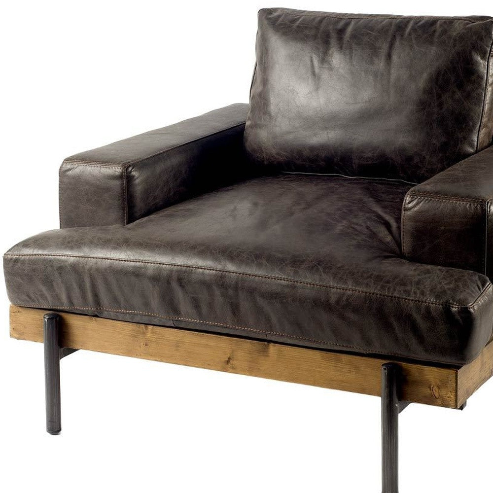 HMS 41-Genuine Leather Japanese Mid-Century Distressed Club Chair Tufted Extendable for Home Office Bar Use Black Faux Leather