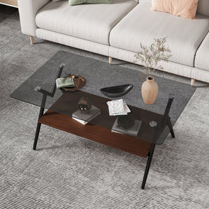 Trending New Two Layer Coffee Table Tempered Glass Top and Metal Legs Modern Table Console Table for Living Room Furniture