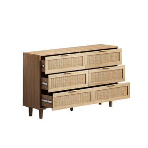 FCJ Extendable Rattan Storage Cabinet with Drawers Natural Indoor Home Furniture for Bedroom & Living Room