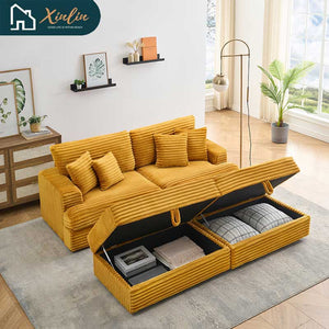 Modern 82-Inch Corduroy Sofa Two Storage Feet 4 Throw Pillows New Living Room Office Fashion Darling American Warehouse Dining