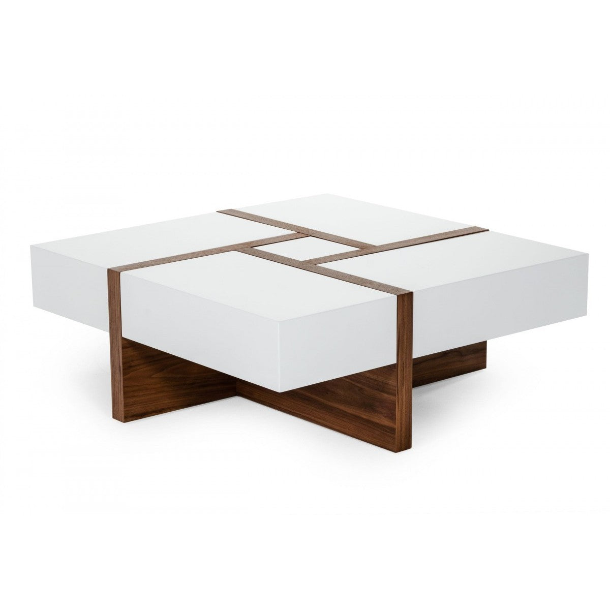 HMS 39\" Brown and White Wood Square Solid Coffee Table with Four Drawers