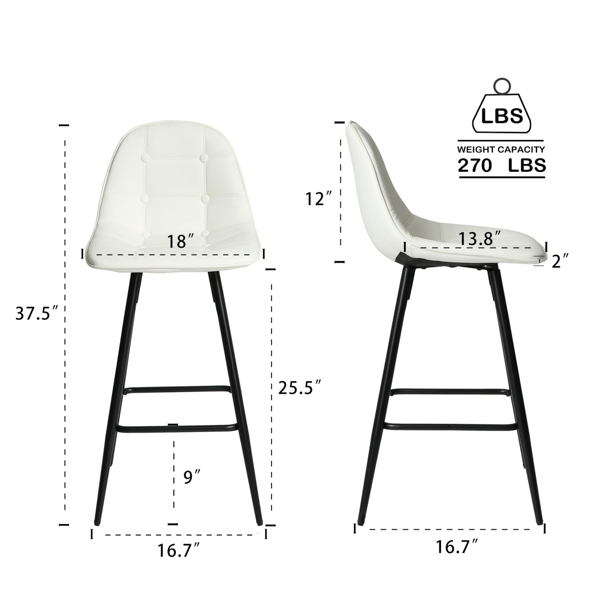 Counter Stools,Set of 2 Bar Stools with Back and Footrest, Modern Metal Counter Height Barstools for Kitchen Home Bar