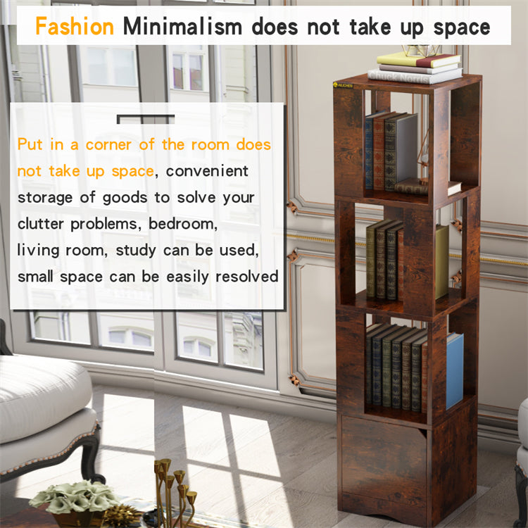 YQ FOREVER Wooden Bookshelve Bookshelf With Door Storage Rack Bookcase Living Room Furniture