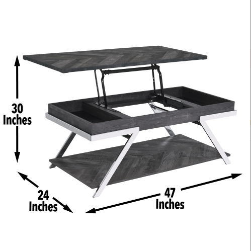 FCJ Roma Gray Lift Top Cocktail Table Stylish Coffee Table with Practical Storage Features