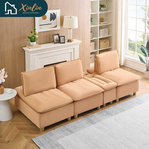104\" Pumpkin Flannel 3-Seater Modular Sofa Fashion-Minimalist with Storage for Living Room or Outdoor Free Shipping US