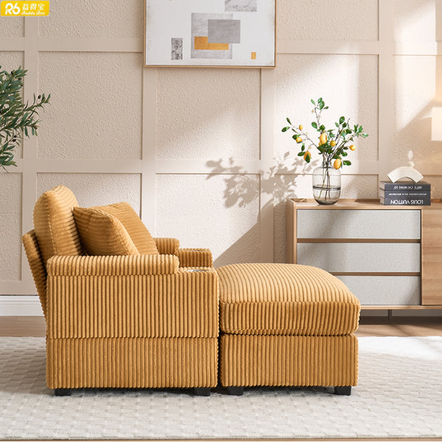 Luxury Design Single Striped Fabric Modular Storage Square Chaise Sofa with Ottoman Cup Holder for Living Apartment Use