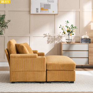 Luxury Design Single Striped Fabric Modular Storage Square Chaise Sofa with Ottoman Cup Holder for Living Apartment Use