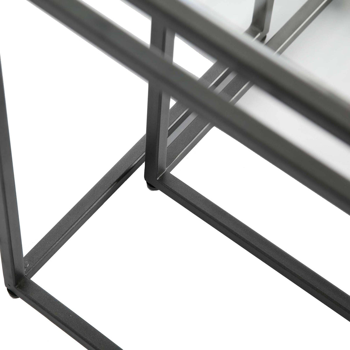 Set of Two Clear and Black Glass Nested Tables with Square Metal Frame HMS Coffee Tables