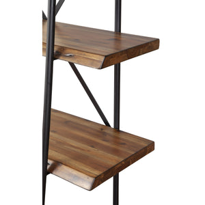 HMS 79 Four Tier Step Bookcase in Black and Brown Solid Wood and Metal Bookcase